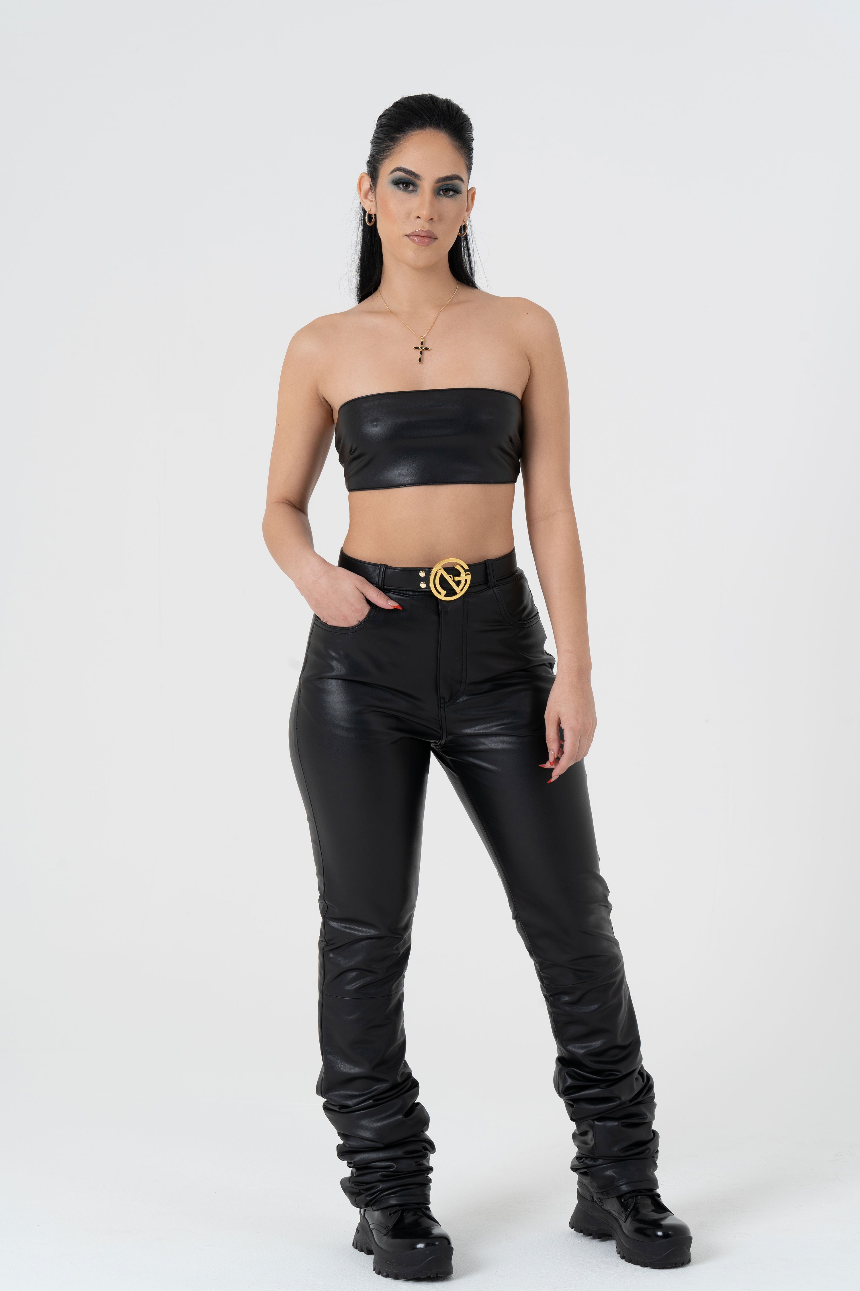 Vegan Leather Stacked Jeans